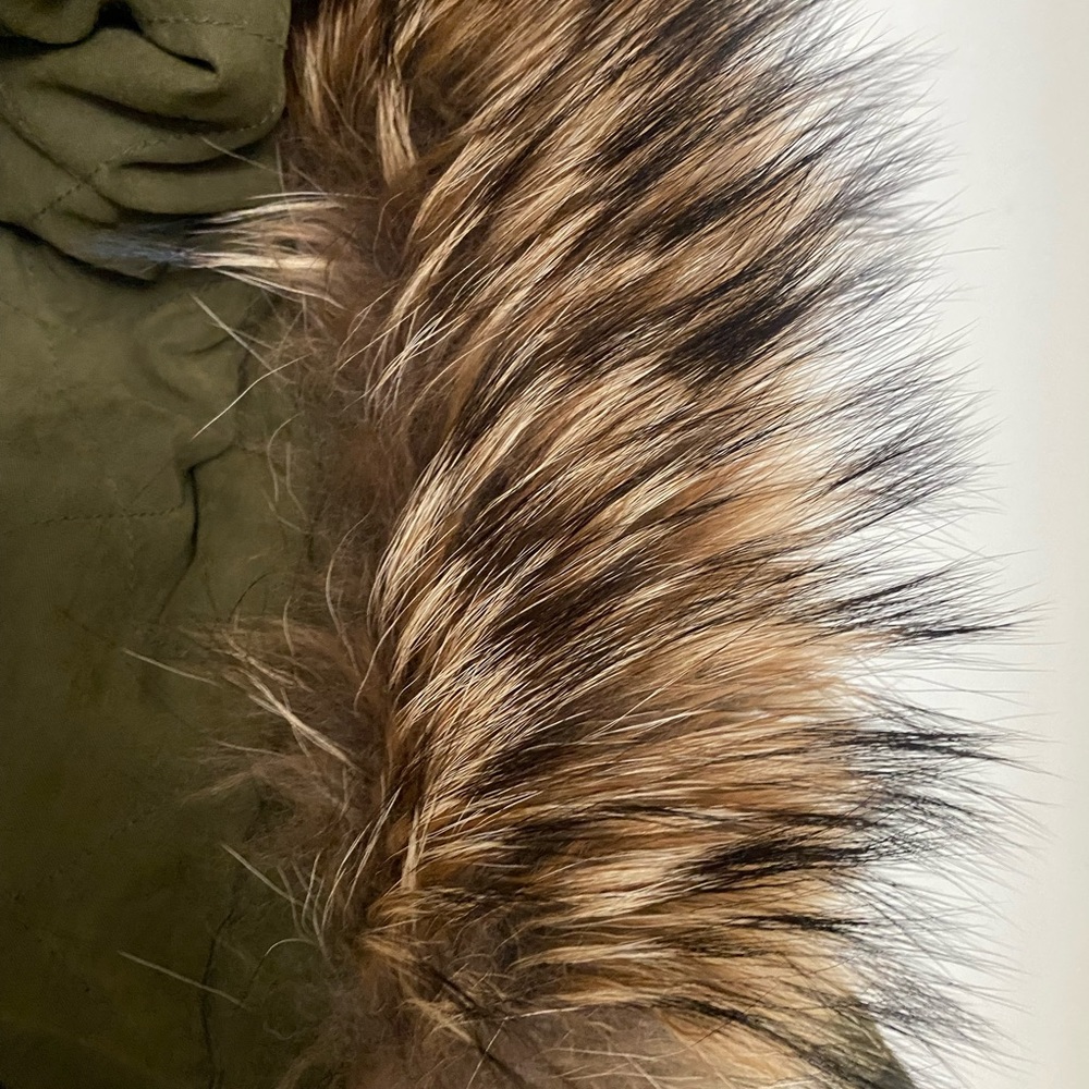 Tej 80s Jones New York down coat, parka jacket, real raccoon for hood.